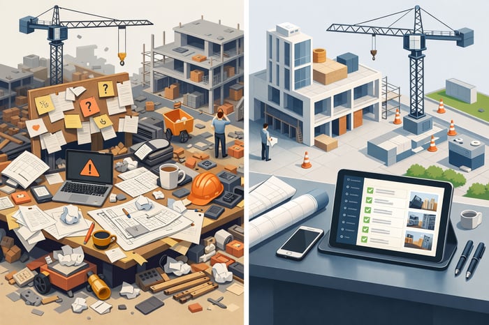 Chaotische Baustelle vs. digitale Ordnung