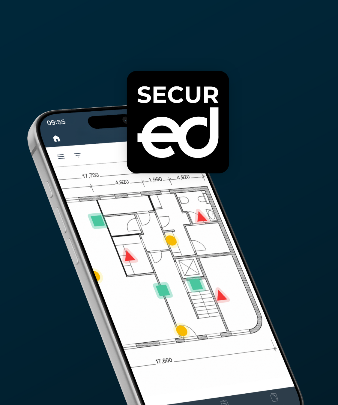 SecurEd App auf einem Smartphone mit Bauplan